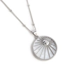 Silver celestial sun face necklace with white shell inlay and beaded round pendant - White Gold Sun-Small