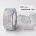 Glistening silver metallic ribbon for Christmas cake decor, 4cm wide and 23m long roll - 4cm Wide Silver Glitter Ribbon 25 Yards