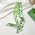 Green floral skinny silk scarf with 'You Strive' text for hair and bag decoration - Letter Floral Vine Green