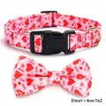 Pink fabric dog collar with red heart print and love pattern with matching bow tie - Valentine Heart + Bowtie