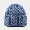 Gorro de punto de ochos azul marino con borde acanalado para calidez invernal y exterior - Talla única / Azul