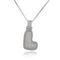 Macro shot of silver letter L necklace pendant with sparkling micro-pave cubic zirconia - Letter L (DX34-L)