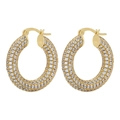 18K gold plated hoop earrings with full pavé round crystals for a luxury look - Gold