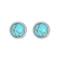Minimalist round turquoise stud earrings with polished silver metal frame in bohemian style - Silver - Cyan Turquoise Style