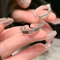 S925 sterling silver open ring featuring a pink heart-shaped zircon and wavy band - J2969 Silver Wave Pink Heart Ring