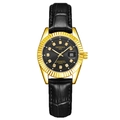 Luminous quartz watch with black leather strap and gold case for men and women - Black Strap Gold Case Black Dial Women's
