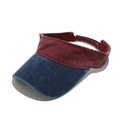 Vintage washed cotton two-tone sun visor hat with navy brim and burgundy band detail - M (56-58cm) / Wine Red & Navy Blue Patchwork (E)