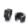 Minimalist black stainless steel hoop earrings with pavé set crystals for women - Black Tone Black Zirconia (KE108268-TGD)