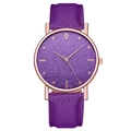 Women's purple leather watch with starry glitter dial and rose gold metal case - Purple