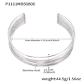 Zilveren meerlaagse roestvrijstalen open manchetarmband met een geborstelde textuur - P1111-Staal Choker