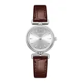 Elegant vintage dameshorloge met bruine krokodillenleren band en zilveren wijzerplaat - Koffie Zilver (Leren Band)