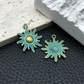 Vintage bronze sun charm pendants with blue patina finish for DIY jewelry making - Sun 8159 Bronze Patina 25x28mm