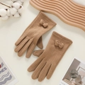 Gants d'hiver marrons pour femmes avec nœud décoratif et fonction écran tactile - Nœud Double Ligne - Poil de Lapin Café