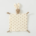 Beige cotton gauze baby security blanket with brown hearts and rabbit head doll - Heart Print (Floral Rabbit)