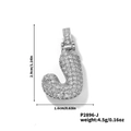 Pendente lettera J in argento con zirconi bianchi e dimensioni del prodotto - Pendaglio argento lettera J