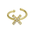 Verstellbarer 18k Messingring in Gold mit X-förmigem Design und Perlenverzierung - Buchstabe X / Gold