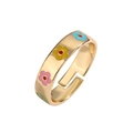 Detailed macro view of gold-plated open ring with colorful enamel flower patterns - Gold Enamel Colorful Flowers