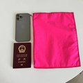 Size comparison of the rose red nylon organizer bag with a smartphone and a passport - 30*23 / Rose Red