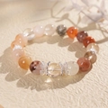 Pulsera de cristal fantasma multicolor con espaciadores plateados e inclusiones rojas - Pulsera De Cuarzo Rutilado Con Flor De Caucho Rojo De Piedra Natural (4 Unidades) (exquisita Caja De Regalo)