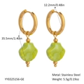 Golden stainless steel hoop earrings with green ceramic ocean drop pendants and size specs - Green Irregular Pendant (YYE025156-GE)
