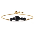 Detail of adjustable 14K gold box chain bracelet with blue galaxy sand heart and beads - Blue Sandstone