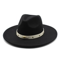 Classic black felt fedora hat with a beige studded leather band for women in British style - M(56-58cm) / Black