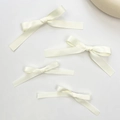 Set of four cream satin bow hair clips with soft ribbon finish in French elegant style - Beige (4pcs Set)