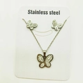 Elegant stainless steel butterfly jewelry set with sparkling rhinestones and silver finish - Butterfly Style A / Steel