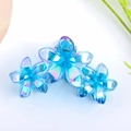 Iridescent blue floral hair claw clip with laser finish and metallic spring - Dark Blue