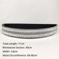 Women's black elastic waist belt with silver rhinestones and geometric pattern detail - Black Base Silver Rhinestone