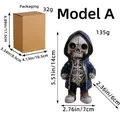 Style A Halloween skeleton figurine in blue hoodie with dimension and weight details - Blue Style A