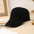 Classic black wool blend baseball cap for men and women featuring a retro textured finish - Black