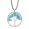 Detail of silver wire-wrapped tree of life pendant with blue crystal chips - Blue Turquoise