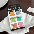 Set of 6 colorful matte bear hair clips in macaron shades with unique grainy texture - Set 6