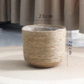 Nordic round woven straw planter with waterproof liner, natural beige, 23cm diameter - Small 23*22cm