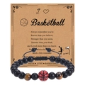 Detail of basketball charm bracelet with matte black beads on motivational card - Basketball Style 9