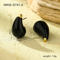 Golden earrings with black oil drop heart design, measuring 2.7cm by 1.54cm - Teardrop / Black