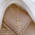 Detail view of gold clover necklace with 2.2x1.6cm pendant and 40+5cm chain specs - Four Leaf Clover Necklace (C119)