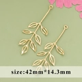 Gold-plated floral leaf branch pendant for jewelry making, size 42mm x 14.3mm - Leaf Branch Pendant / Gold