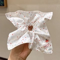 Korean style white polka dot hair scrunchie with cute red cherry and handmade label - White Multi Polka Dot Cherry