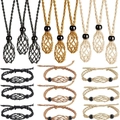 Handmade woven necklace and bracelet cord set with adjustable stone holders in three colors - Bracelet / Black