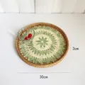 Handwoven rattan tray with green mosaic shell pattern and natural 30cm round wicker frame - Green Grape / Small 30*3cm