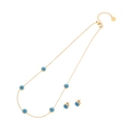 Golden stainless steel evil eye jewelry set with blue pendant necklace and earrings - Necklace & Stud Earrings Set (Evil Eye)