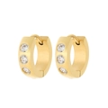 Elegante goldene quadratische Creolen mit drei eingelegten Zirkoniasteinen für Damen und Herren - Drei Zirkon Inlay Huggie (KE109373-XY) / Gold