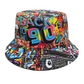 Dubbelzijdige retro jaren 90 bucket hat met kleurrijke graffiti print voor heren en dames - M (56-58cm) / Jaren 90 Retro Graffiti (Dubbelzijdige Zwarte Voering)