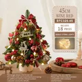 45cm mini burgundy tabletop Christmas tree with 18 ornaments and warm LED string lights - 45CM Wine Red Wood Log Tree