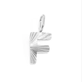 Silver stainless steel pendant featuring a sunburst textured capital letter F - Letter F