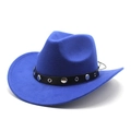 Detail of blue cowboy hat with black decorative band featuring silver studs and rings - M (56-58cm) / Blue