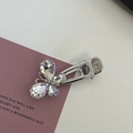 Silver alloy butterfly hair clip with sparkling pink crystal rhinestones in duckbill style - Silver/White Zirconia-Small Butterfly
