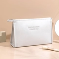 Sleek silver portable cosmetic bag with TRAVEL & FASHION text and top handle - Silver - Large